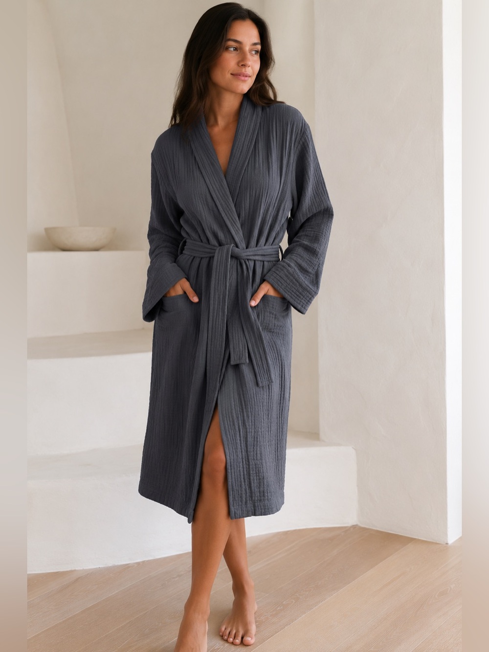 Parachute Cloud Cotton Robe Gray XS Turkish Cotton Belted Bathrobe NWOT